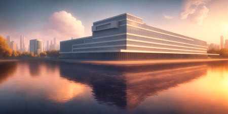 City Building Simple Modern Skyscraper business 3D illustration background. High quality photoの写真素材