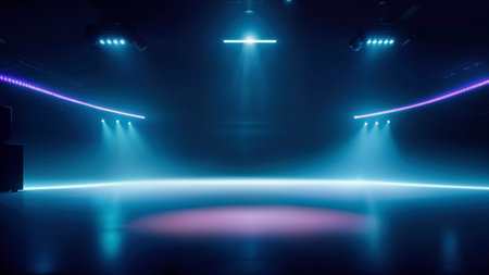 scene, stage light with colored spotlights and smoke. High quality photo