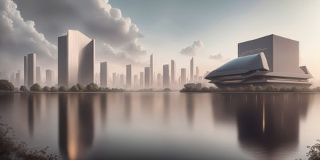 Panoramic view of futuristic morden city skylineの写真素材