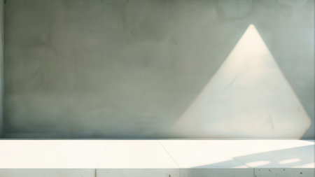 Empty Gray Wall Room interiors Studio Concrete Backdrop and Floor cement Shelf, well editing montage display products and text present on free space Background . High quality photoの写真素材