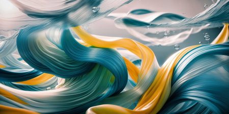 Beautiful silk flowing swirl of pastel gentle calming cloth background. Mock up template for product presentation. 3D rendering. copy text space. High quality photoの写真素材