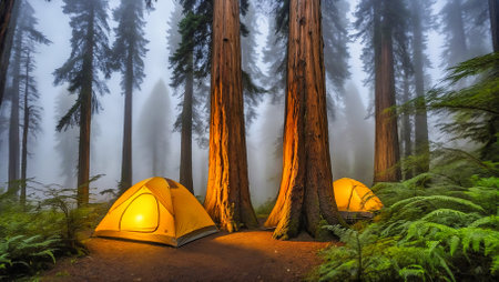 Tourist tent in Sequoia National Park,の素材