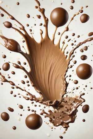 Coffee with milk and chocolate splashes on a black backgroundの素材