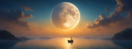 A bright moon grows on the seaの素材