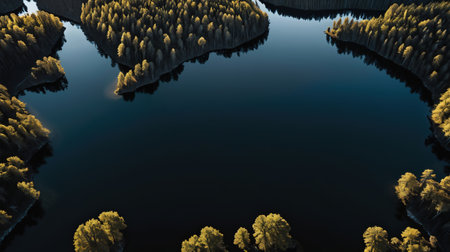 Fantasy landscape with lake and forest. Digital art. 3d renderingの素材