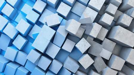 Abstract 3d rendering of geometric composition, cubes in blue color. Background with cubes.の素材