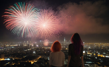 Welcoming the New Year with City Fireworksの素材