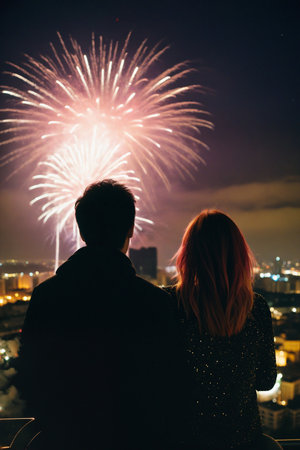 Welcoming the New Year with City Fireworksの素材