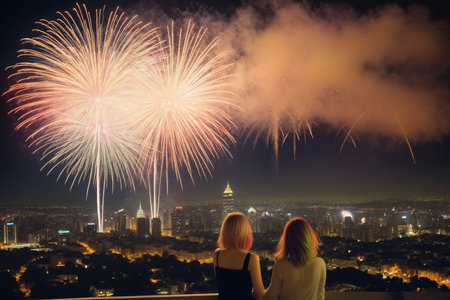 Welcoming the New Year with City Fireworksの素材