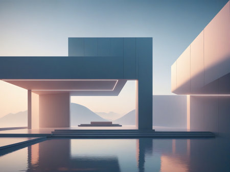 Minimalist fantasy architectural space wallpaperの素材