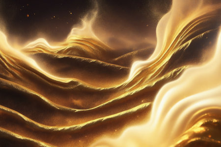 Gold background with golden waves. 3d rendering, 3d illustration.の素材