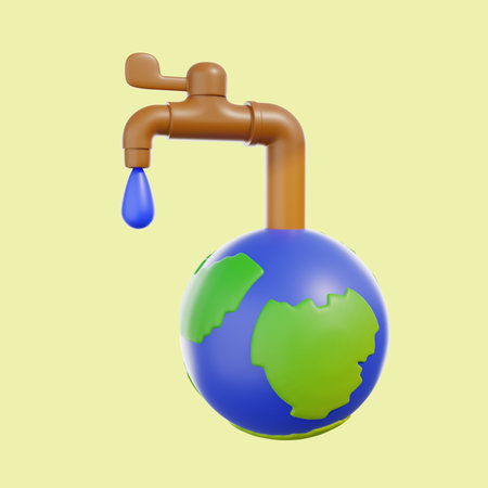 3d icon save water. This 3d illustration explains the importance of water conservation for the sustainability of human lifeの写真素材