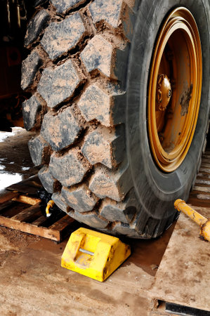 routine check vehicle tire hauling truckの写真素材