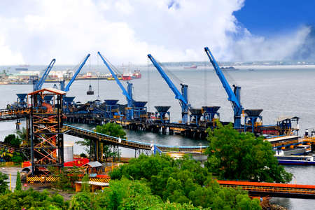activity five crane loading and unloading at coal portの写真素材