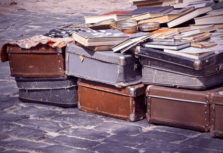 Vintage suitcases, luggage traveler, selective focus and toned imageの写真素材