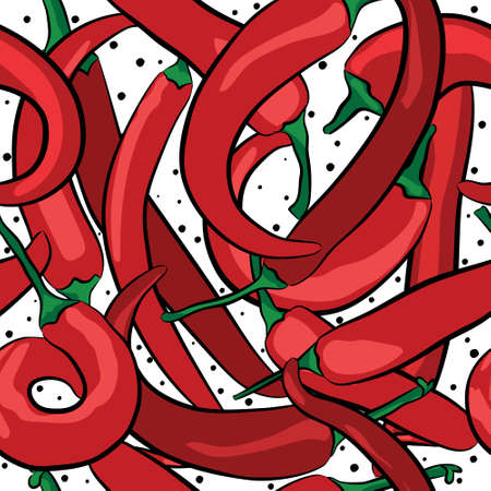 A Seamless pattern of hot chilli peppers isolated on the white background. Vector illustration.のイラスト素材