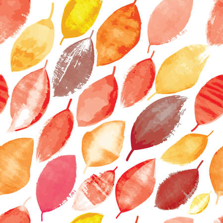 Seamless pattern of bright autumn leaves in grunge style. Vector illustration.のイラスト素材