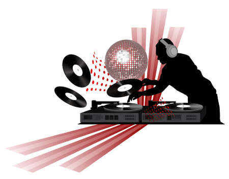 Clipart with dj, turntable and shining disco ballのイラスト素材