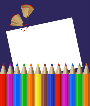 Background with white paper, color pencils, pencil shavingsのイラスト素材