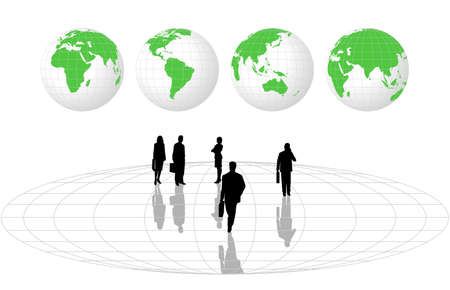 Silhouettes and world globes showing all continentsのイラスト素材