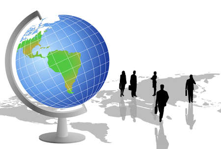 Silhouettes with a world globe and world mapのイラスト素材