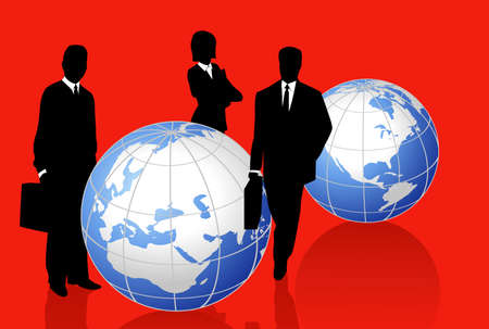 Silhouettes standing with world globesのイラスト素材
