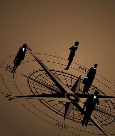 Abstract background with businessmen on compass iconのイラスト素材