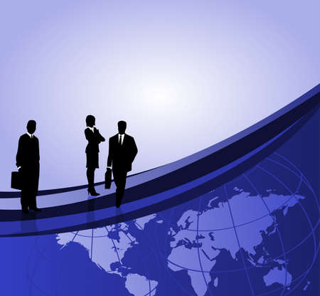 Background with businessman silhouettes, world map and space for textのイラスト素材