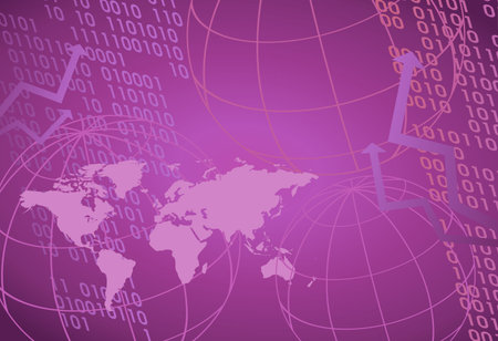 Abstract background with world map, globes and digital numbersのイラスト素材