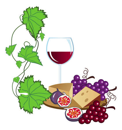 Clip-arts of wine, fruits and cheeseのイラスト素材