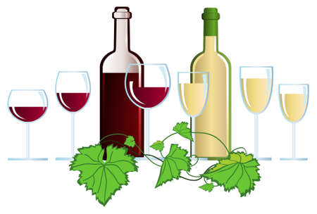 Clip-arts of wine and grape leavesのイラスト素材