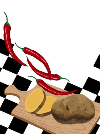 Vegetables on cutting board with white text space のイラスト素材