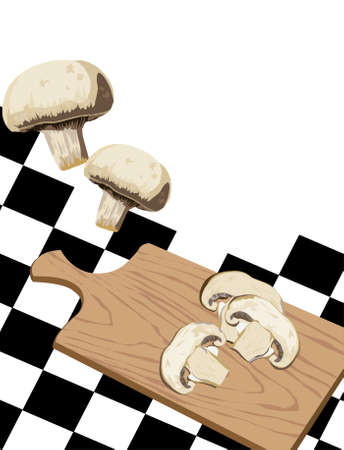 Illustration of Mushroom on cutting board with white text spaceのイラスト素材