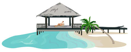 Maldives island resort illustration isolated on white background のイラスト素材