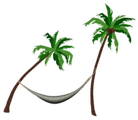 Palm trees with a hammock isolated on white のイラスト素材