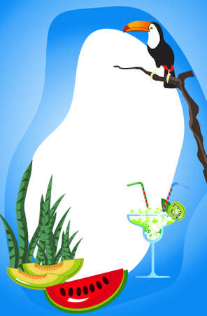 Background illustration with an exotic bird and fruits のイラスト素材