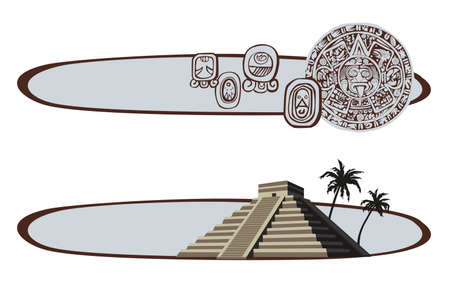 Illustration with Mayan Pyramid and ancient glyphs のイラスト素材