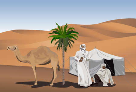 Background illustration with bedouins and camelのイラスト素材