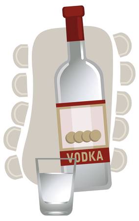 Illustration with a vodka bottle and glass, isolated on white backgroundのイラスト素材