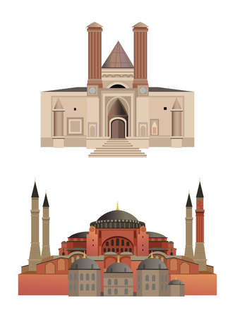 Old architecture illustrations, isolated on white backgroundのイラスト素材