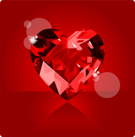 Shiny ruby love heart on red backgroundのイラスト素材
