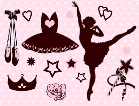 Set of ballet accessories and ballerinaのイラスト素材