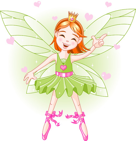 Cute green fairy ballerina flyingのイラスト素材