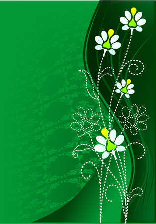Green flower background with pattern and swirlのイラスト素材