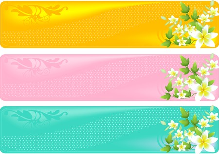 A set of three floral different colored bannersのイラスト素材