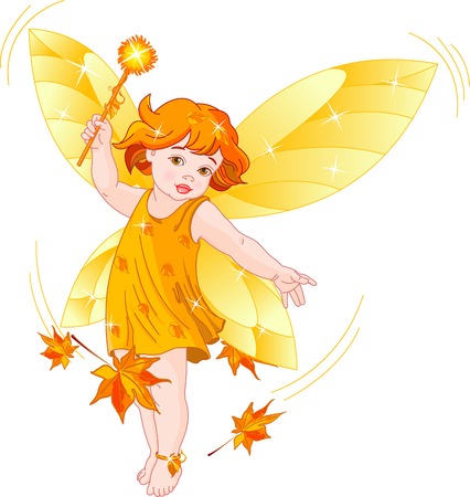Vector illustration of a Autumn  baby fairy in flightのイラスト素材