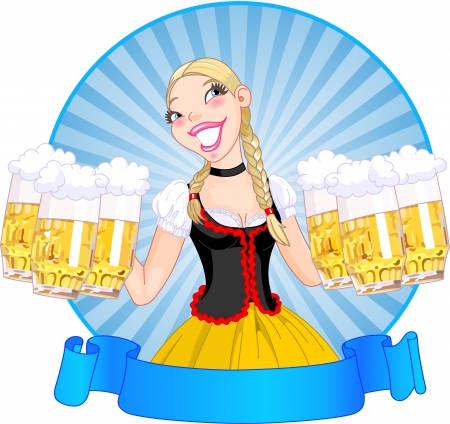 Vector illustration of funny German girl serving beerのイラスト素材