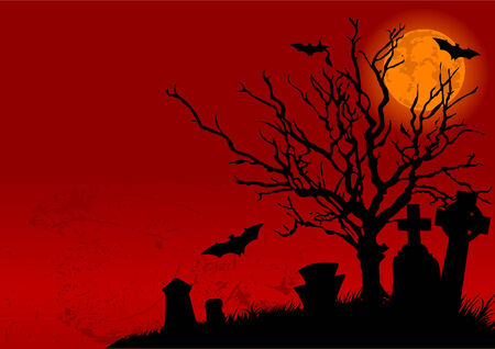 Vector illustration of Halloween Cemetery in the nightのイラスト素材