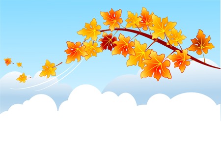 Maple autumn branch on blue sky and clouds backgroundのイラスト素材