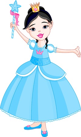 Beautiful little princess in blue dress with magic wand.のイラスト素材